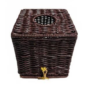 Vintage Woven Rattan Wicker Tissue Box Cover Holder
